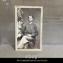 Antique Civil War CDV Photograph Seated Soldier Frock Coat
