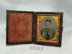 Antique Civil War Confederate Cadet Kepi Daguerreotype / Ambrotype Leather Case