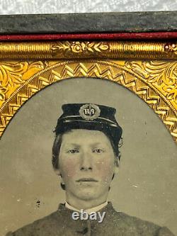 Antique Civil War Confederate Cadet Kepi Daguerreotype / Ambrotype Leather Case