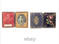 Antique Civil War Daguerreotype Photo 1/6 Case Mother Of Pearl Written Note
