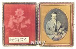 Antique Civil War Daguerreotype Photo 1/6 Case Mother Of Pearl Written Note