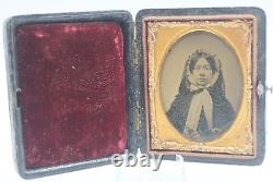 Antique Civil War Era Ambrotype Photo of Very Beautiful Young Woman Cased