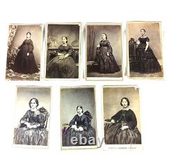 Antique Civil War Era CDV Woman Mourning Dress Jewelry Photograph Lot of 7