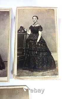 Antique Civil War Era CDV Woman Mourning Dress Jewelry Photograph Lot of 7