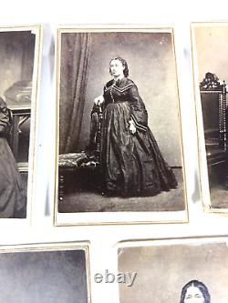 Antique Civil War Era CDV Woman Mourning Dress Jewelry Photograph Lot of 7