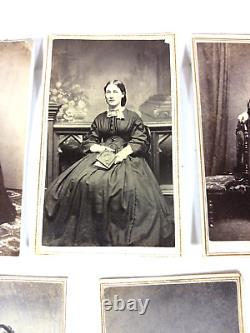 Antique Civil War Era CDV Woman Mourning Dress Jewelry Photograph Lot of 7