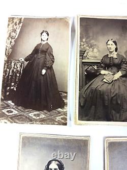 Antique Civil War Era CDV Woman Mourning Dress Jewelry Photograph Lot of 7