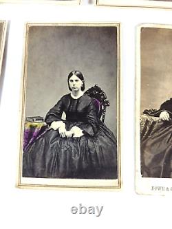 Antique Civil War Era CDV Woman Mourning Dress Jewelry Photograph Lot of 7