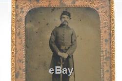 Antique Civil War Era Photo 1/4 Plate Tintype Standing Sergeant with Sword