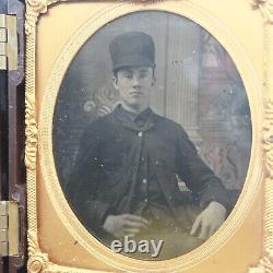 Antique Civil War Era Tintype Photo of Young Man in Uniform Patriotic Case