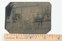 Antique Civil War Era Tintype Victorian American Frontier Horse & Buggy Photo