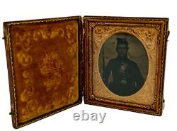 Antique Civil War Illinois Infantry Union Soldier 6th Plate Tintype Photo & Case