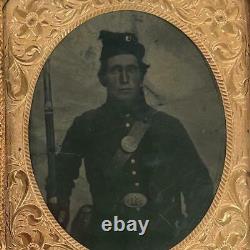 Antique Civil War Illinois Infantry Union Soldier 6th Plate Tintype Photo & Case