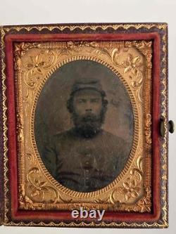 Antique Civil War Military Confederate Soldier 9th Plate Tintype Photograph Case