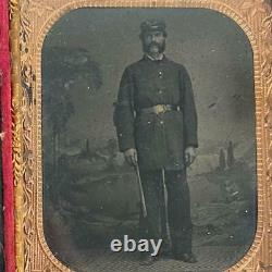 Antique Civil War Mourning Navy Union Soldier Sixth Plate Tintype Photo + Case