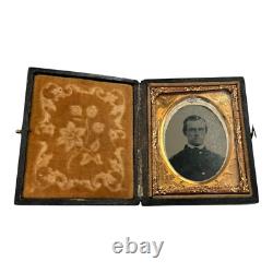 Antique Civil War Officer Ambrotype Photograph Cannons Drums