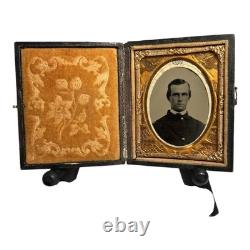 Antique Civil War Officer Ambrotype Photograph with Cannons & Drums