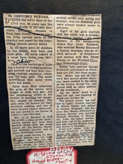 Antique Civil War Photo 9 Sisters Framed with Newspaper History Framed 1860's