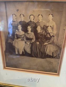 Antique Civil War Photo 9 Sisters Framed with Newspaper History Framed 1860's