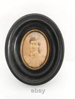Antique Civil War Photograph Soldier In miniature 4 antique Oval Wooden Frame Antique Civil War Photograph Soldier In miniature 4 antique Oval Wooden Frame