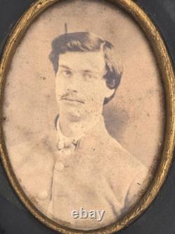 Antique Civil War Photograph Soldier In miniature 4 antique Oval Wooden Frame