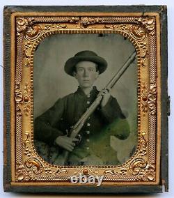 Antique Civil War Soldier Confederate Ambrotype Armed Young Soldier sixth plate