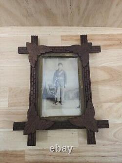 Antique Civil War Soldier Photograph W Weapons Framed ORIGINAL Indian Wars Big