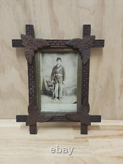 Antique Civil War Soldier Photograph W Weapons Framed ORIGINAL Indian Wars Big