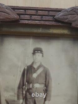 Antique Civil War Soldier Photograph W Weapons Framed ORIGINAL Indian Wars Big