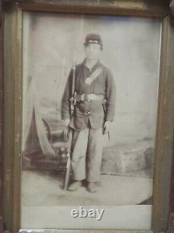 Antique Civil War Soldier Photograph W Weapons Framed ORIGINAL Indian Wars Big