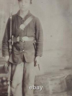 Antique Civil War Soldier Photograph W Weapons Framed ORIGINAL Indian Wars Big