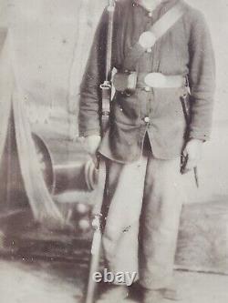 Antique Civil War Soldier Photograph W Weapons Framed ORIGINAL Indian Wars Big