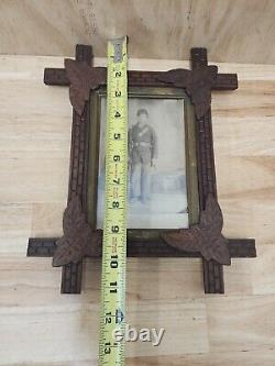 Antique Civil War Soldier Photograph W Weapons Framed ORIGINAL Indian Wars Big