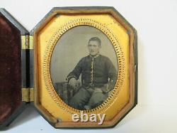 Antique Civil War TinType Photo of Soldier with Handsome Daguerreotype Case
