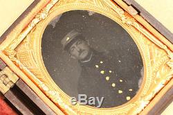 Antique Civil War Tintype Photo Union Soldier Unique Union Army Brass Mat/Case
