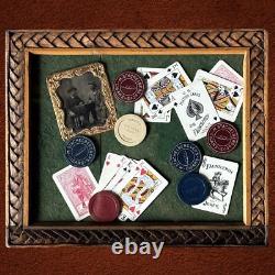 Antique Civil War Tintype Playing Cards Poker Chips Gambling Framed Wall Decor