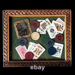 Antique Civil War Tintype Playing Cards Poker Chips Gambling Framed Wall Decor