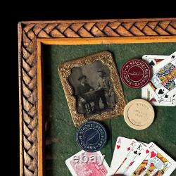 Antique Civil War Tintype Playing Cards Poker Chips Gambling Framed Wall Decor
