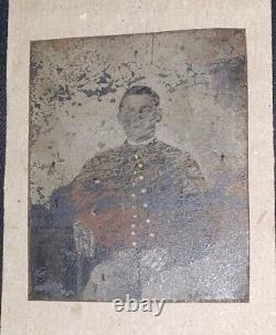 Antique Civil War UNION SOLDIER Tintype Photograph Face Looks Injured & Bandaged