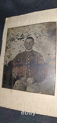 Antique Civil War UNION SOLDIER Tintype Photograph Face Looks Injured & Bandaged