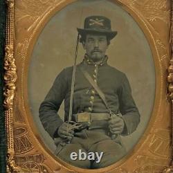 Antique Civil War Union 5th Cavalry Soldier Officer 9th Plate Tintype Photo Case