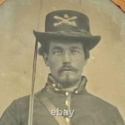 Antique Civil War Union 5th Cavalry Soldier Officer 9th Plate Tintype Photo Case