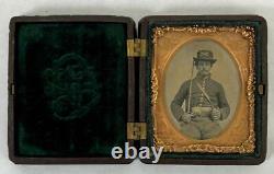 Antique Civil War Union 5th Cavalry Soldier Officer 9th Plate Tintype Photo Case