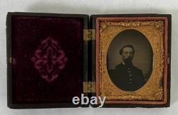 Antique Civil War Union Captain Soldier Ninth Plate Tintype Photo Gutta Percha