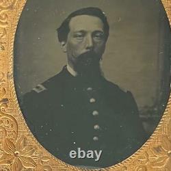 Antique Civil War Union Captain Soldier Ninth Plate Tintype Photo Gutta Percha