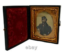 Antique Civil War Union Cavalry Army Young Man Soldier Ninth Plate Tintype +Case