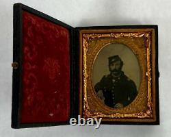 Antique Civil War Union Cavalry Army Young Man Soldier Ninth Plate Tintype +Case