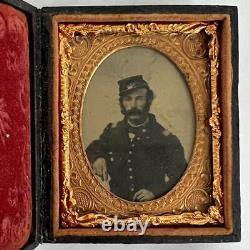 Antique Civil War Union Cavalry Army Young Man Soldier Ninth Plate Tintype +Case