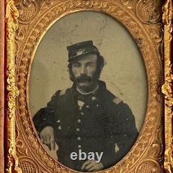 Antique Civil War Union Cavalry Army Young Man Soldier Ninth Plate Tintype +Case