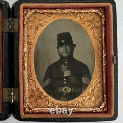 Antique Civil War Union Infantry Sergeant Soldier 9th Plate Tintype Photo & Case